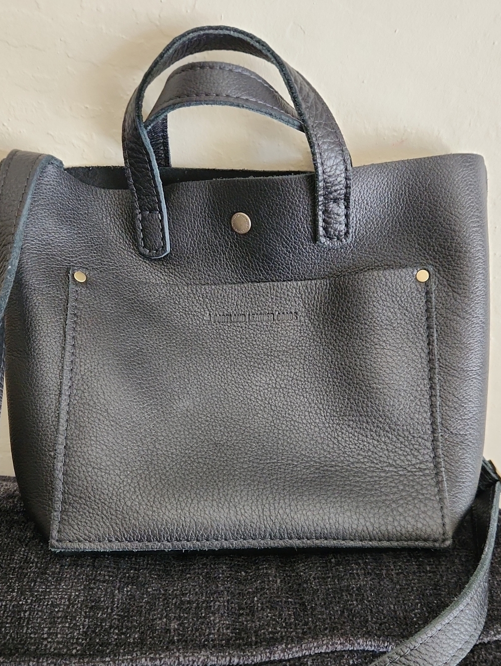 Black Leather Mini Crossbdy Tote By Portland Leather Pebbled Black